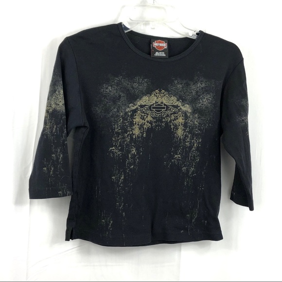 Harley-Davidson Tops - Harley Davidson Cropped Graphic 3/4 Sleeve Top Lg